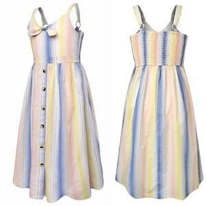 Jessica Simpson Girls Midi maxi button front Dress Stripe boho smocked cotton 12
